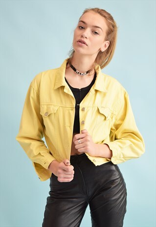 90'S RETRO OVERSIZED DENIM PASTEL TEEN CROP JACKET TOP