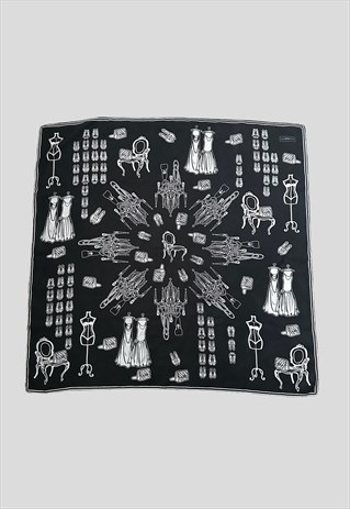 70's Echarpe Designer Vintage Black White Chandelier Scarf