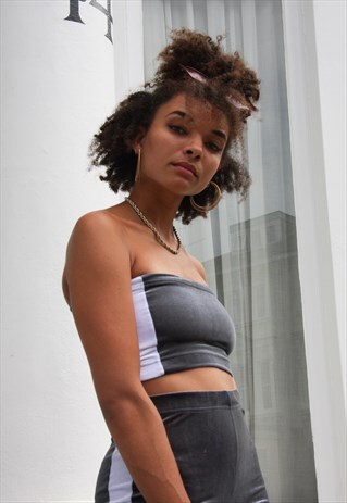 GREY & WHITE VELVET BANDEAU