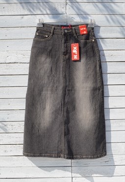 Deadstock grey maxi-mid calf denim skirt