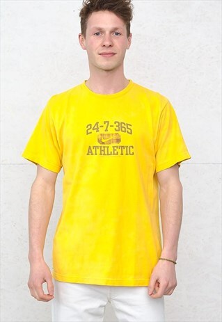 90S VINTAGE YELLOW NIKE CREW NECK LOGO T-SHIRT