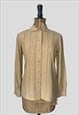 50'S VINTAGE PEONY BEIGE LADIES LONG SLEEVE BLOUSE