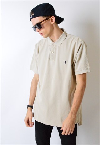 VINTAGE 90S BEIGE RALPH LAUREN SHORT SLEEVE POLO SHIRT