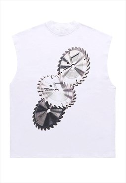 Jigsaw print sleeveless t-shirt retro tank top surfer vest