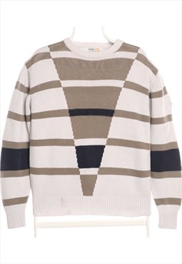 Izod 90's Crewneck Knitted Striped Jumper Medium Cream