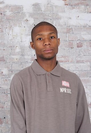 VINTAGE NAPAPIJRI BACK LOGO LONG SLEEVE POLO GREY