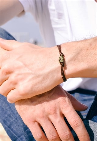 BROWN BRACELET MENS BRACELET BRONZE HAMSA HAND OF FATIMA