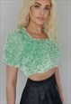 SHORT SLEEVE CROPPED FLUFFY KNIT TOP 