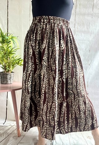 VINTAGE LEOPARD ANIMAL PRINT 80'S PLEATED MIDI SKIRT