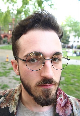 BLACK CLEAR LENS CIRCLE GLASSES