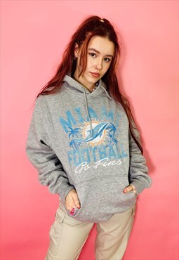 Vintage 90s NFL Miami Dolphins Grey Graphic Hoodie