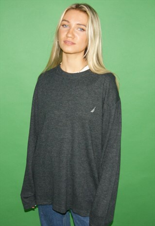 VINTAGE Y2K NAUTICA BLACK LONG SLEEVE TOP / JUMPER LARGE
