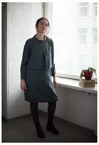 VINTAGE 60S GREY/BLUE PATTERN CO-ORDINATE