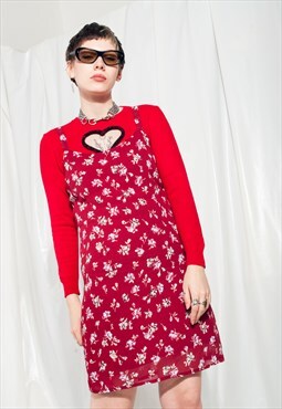 Vintage Slip Dress Y2K Summer Mini in Maroon Floral