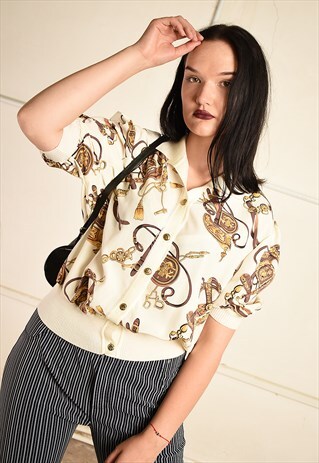 VINTAGE 80S FESTIVAL HERITAGE LOOSE-FITTING BLOUSE TOP