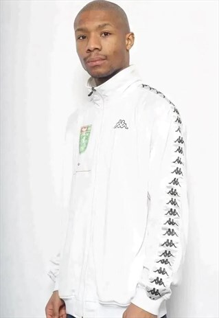 VINTAGE KAPPA TAPE LOGO TRACK JACKET WHITE
