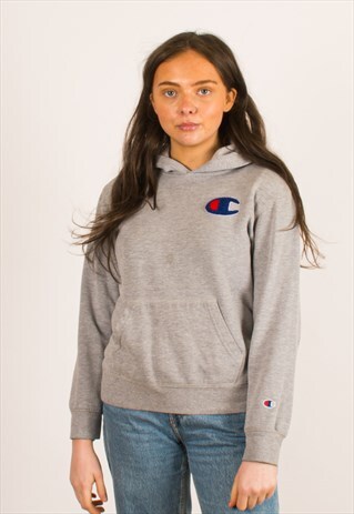 VINTAGE 90S GREY CHAMPION HOODIE PULLOVER LARGE