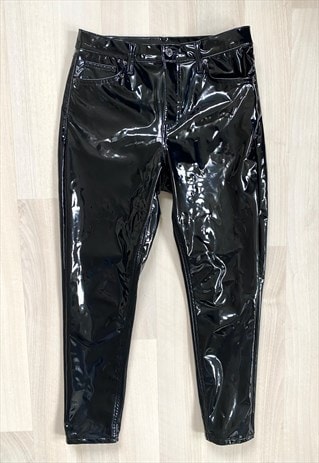 Y2K BLACK FAUX LEATHER TROUSERS