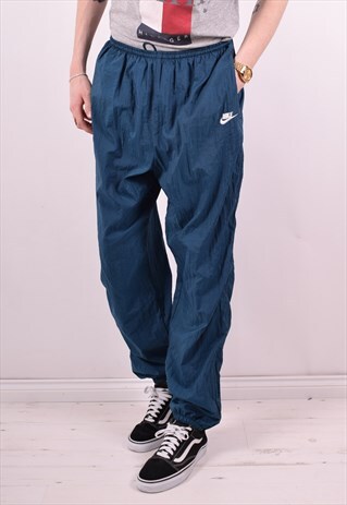 NIKE MENS VINTAGE TRACKSUIT TROUSERS W32 L30 BLUE 90S