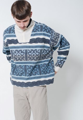 VINTAGE 90S HALF ZIP BOXY FLEECE WITH SNOWFLAKE UNISEX M/L