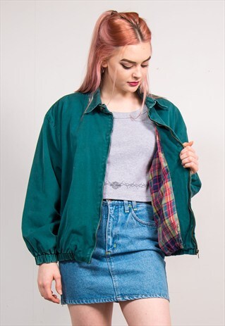 VINTAGE 90'S POLO CLUB GREEN BOMBER HARRINGTON JACKET