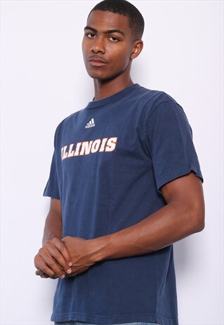 VINTAGE ADIDAS ILLINOIS SPELLOUT T-SHIRT NAVY BLUE