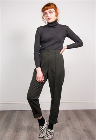 VINTAGE 90'S DARK GREEN TAPERED HIGH WAIST TROUSERS