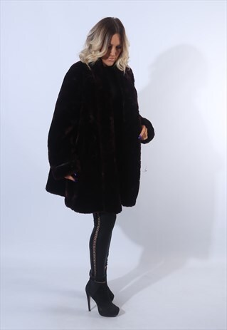 FAUX FUR COAT JACKET SHORT VINTAGE UK 16 (F94A)