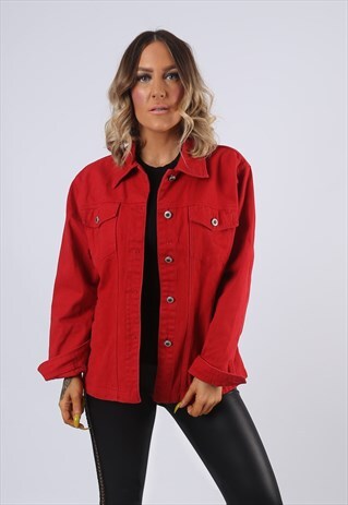 DENIM JACKET OVERSIZED FITTED VINTAGE COLOURED UK 14 (A5Y
