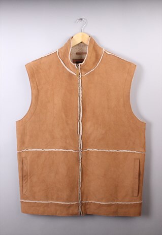 MENS VINTAGE TOMMY HILFIGER BROWN SUEDE BODY WARMER/GILET
