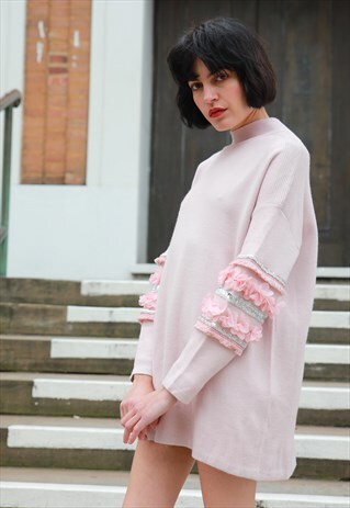 FLORAL & SEQUIN EMBELLISHED SLEEVES LONG JUMPER DRESS