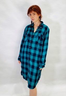 Vintage Size L Flannel Dress in Blue