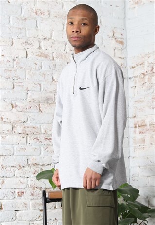 Vintage Nike 90s 1/4 Zip Swoosh Logo Sweatshirt Grey