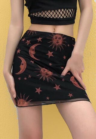 MOON PRINT MESH MINI SKIRT
