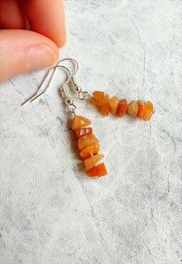 Handmade Orange Aventurine Gemstone Drop Earrings