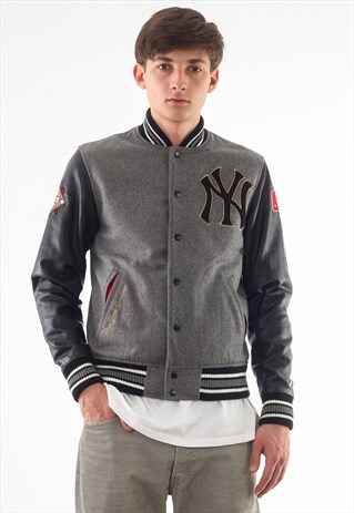 VINTAGE NEW YORK YANKEES MAJESTIC MLB BOMBER GREY
