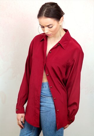 1980S VINTAGE RED CRINKLE BLOUSE