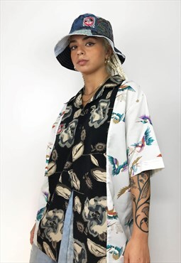Upcycled Reworked Two Tone Japanese Print Shirt