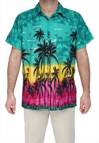 HAWAIIAN STYLE PALM TREE PRINT SHIRTS-MINT