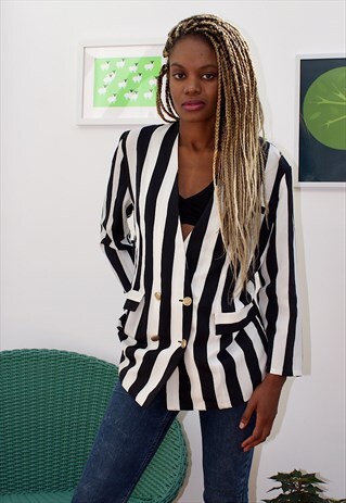 BLACK AND WHITE LOOSE FIT BLAZER JACKET