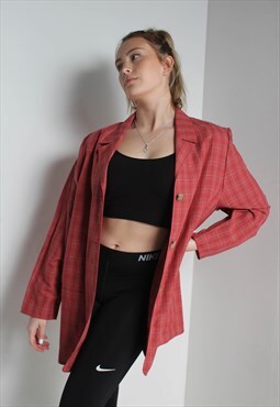 Vintage Oversized Checked Blazer Jacket Pink
