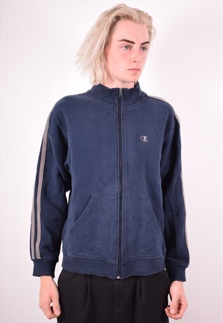CHAMPION MENS VINTAGE CARDIGAN JUMPER MEDIUM BLUE 90S