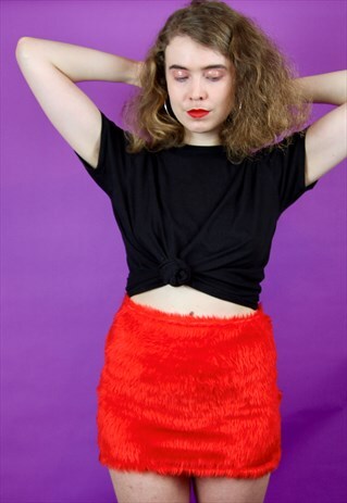 RED FAUX FUR SKIRT