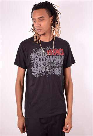 DKNY MENS VINTAGE T-SHIRT TOP LARGE BLACK 90S