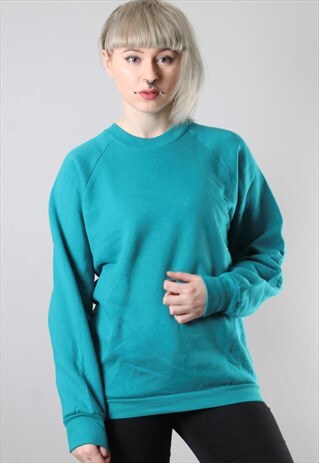 VINTAGE BASICS 80'S SWEATSHIRT JUMPER GREEN LARGE