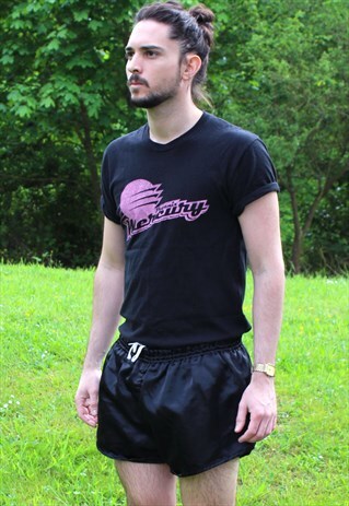 VINTAGE 80S SHINY SPRINTER GYM SHORTS - LARGE/D7 - BLACK