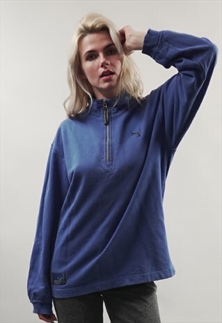 VINTAGE 90'S PUMA BLUE ZIP-UP SWEATER