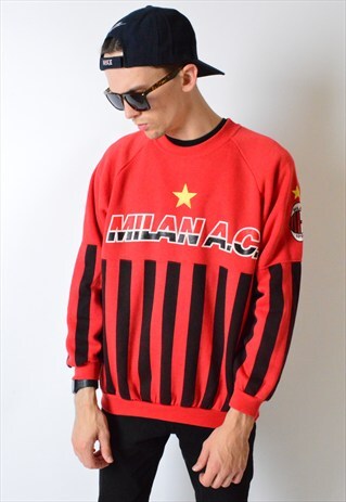 VINTAGE 90S RED AND BLACK STRIPED MILAN FOOTBALL SWEATSHIRT