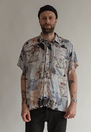 VINTAGE 80S DRAWN SHIRT IN MULTICOLOR PATTERN