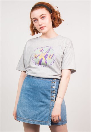 VINTAGE 90'S GREY RADIO PRINT T-SHIRT